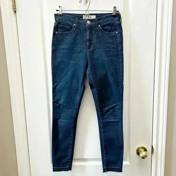 Topshop Moto Leigh Skinny Jeans Ankle Cropped Mid Rise Raw Hem Dark Wash Blue 26 - Picture 5 of 15